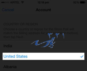 انتخاب کشور برای تغییر کشور در اپل آیدی